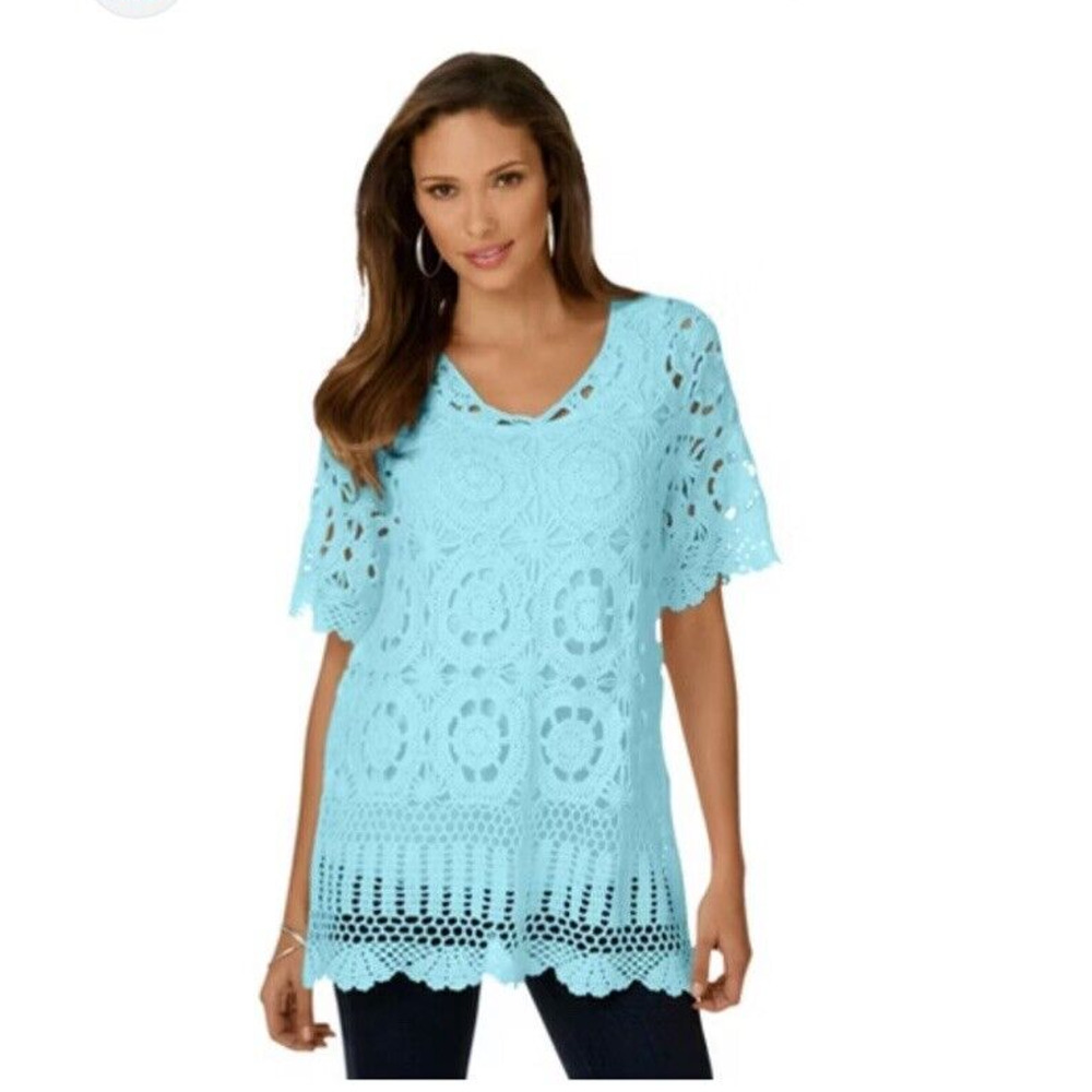 Stunning Woman’s size XL-XXL French Crochet Sweater In Turq